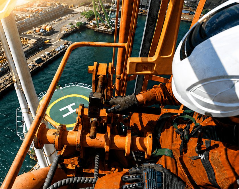 Técnico da DT MEC em equipamento offshore